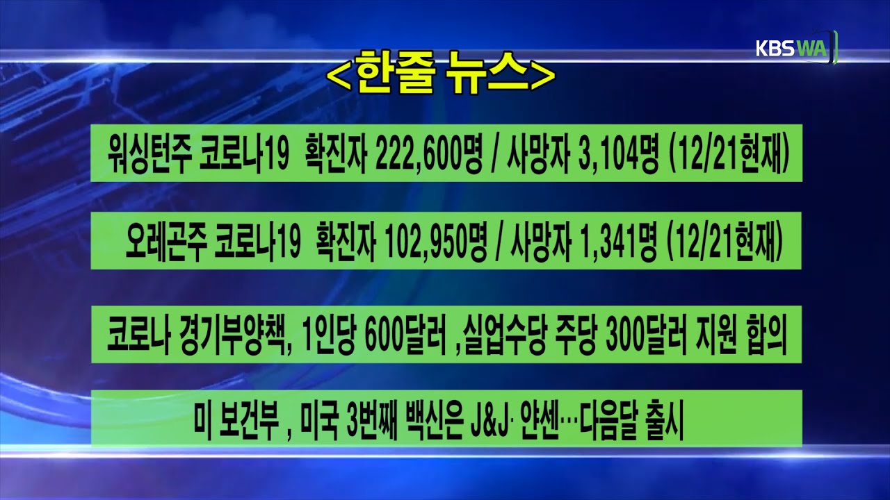 KBS-WATV 시애틀지역(서북미)한줄뉴스/ 주간날씨/ 뉴스게시판(20201221)