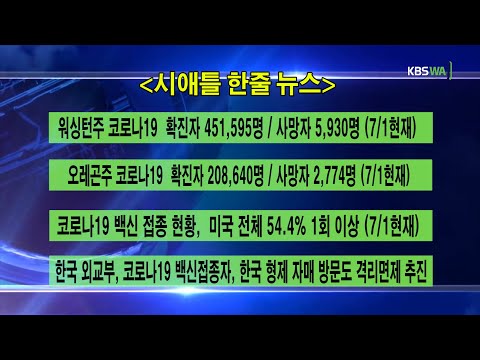 KBS-WATV 시애틀지역(서북미) 한줄뉴스/ 서북미주간날씨/ 뉴스게시판(20210701)