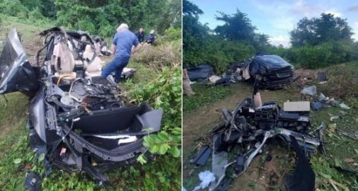 절벽에서 떨어진 테슬라 산산조각…운전자는 멀쩡